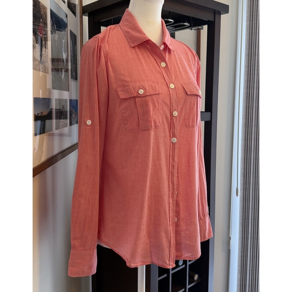 Vtg J Crew Cotton Perfect Shirt Small Pink Preppy Casual Workcore Roll Tab - Picture 2 of 6